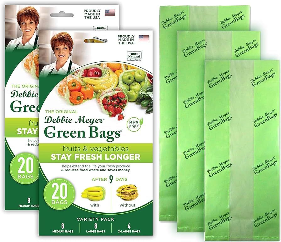 Debbie Meyer GreenBags 40-Pack (16M, 16L, 8XL) – Keeps Fruits, Vegetables, and Cut Flowers, Fre... | Amazon (US)