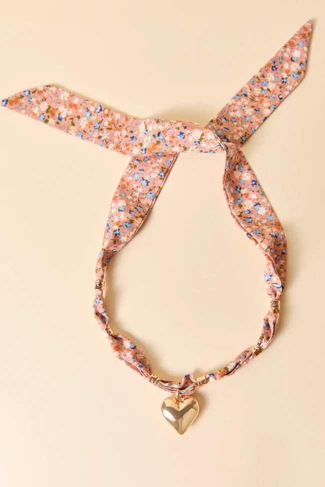 Lia Pink Puff Heart Scarf Necklace | Pink Lily