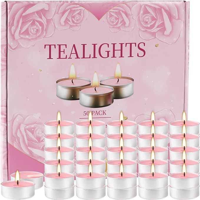 Unscented Tealight Candles Bulk, 50 Pack Pink Tea Lights for Wedding Party Anniversary Valentine ... | Amazon (US)