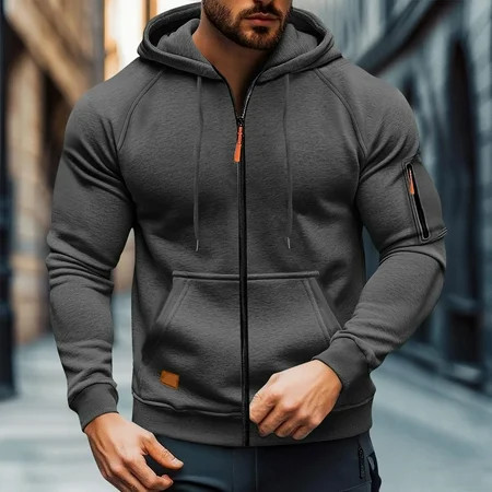 SYMOID Men s Zip Up Hoodie - Size XS Quick-Dry 100% Polyester with Arm & Kangaroo Pockets Athletic Casual Style Dark Gray | Walmart (US)
