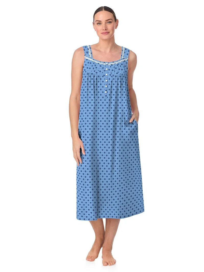 Aria Women's Sleeveless Long 100% Cotton Nightgown in 46", Sizes XS to 5X | Walmart (US)