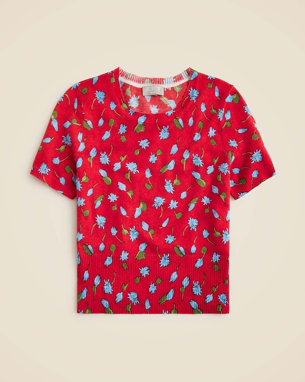 Featherweight cashmere shrunken T-shirt in brushed daisy print | J. Crew US