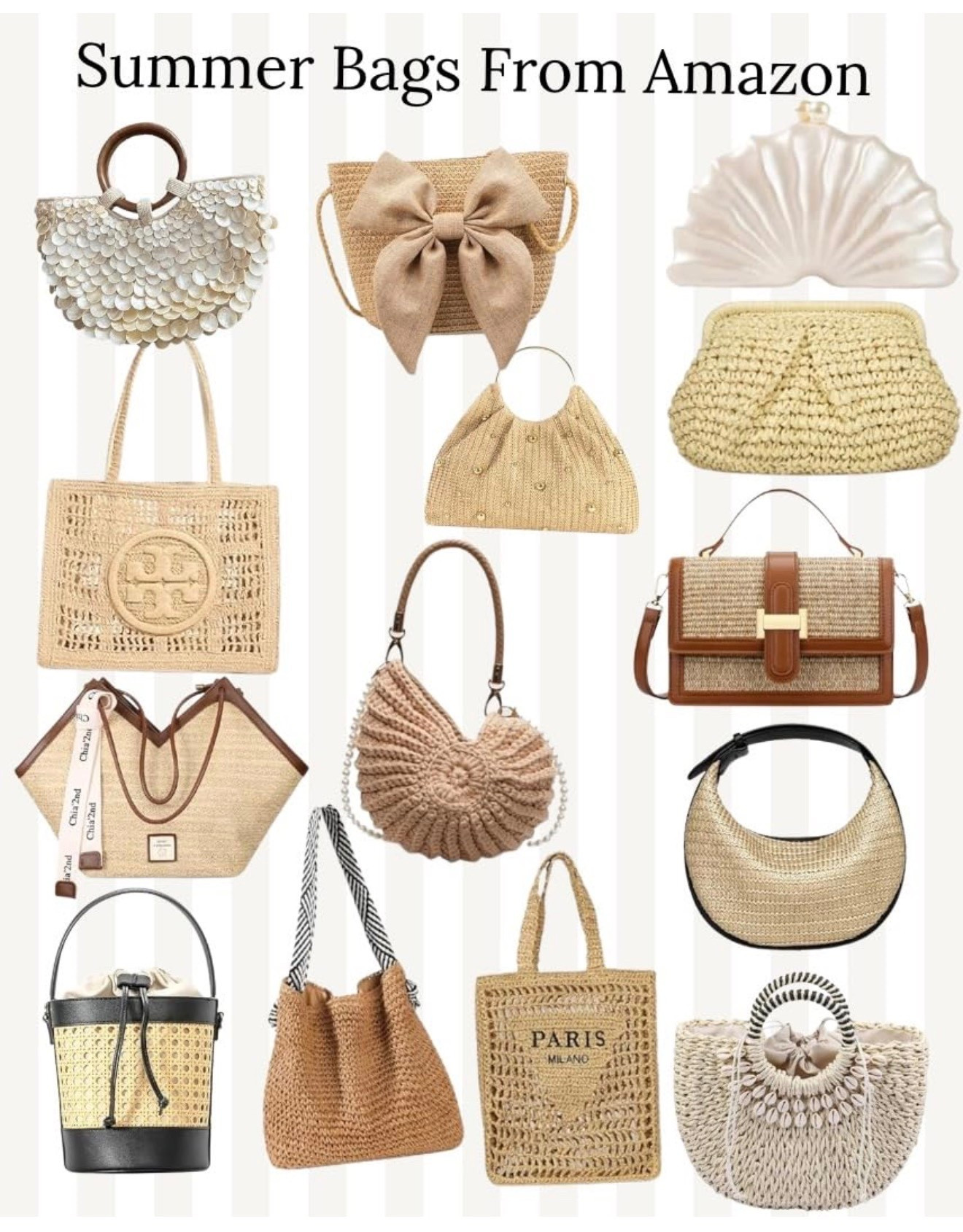 The summer bags your outfits have been waiting for. From woven totes and raffia shoulder bags to statement clutches and that are beach ready, these Amazon finds are perfect for elevating your spring and summer looks.

These versatile bags are great for vacations, beach days, brunch, and everyday outfits. Lightweight textures, neutral tones, and effortless style make them the perfect accessories to complete any warm weather look.

Comment SHOP to receive the link to all the bags featured.

summer bags from amazon, raffia bags, woven summer bags, beach bags for vacation, summer tote bags, neutral summer accessories, vacation style bags, resort wear accessories

#AmazonFinds #SummerBags #RaffiaBag #BeachStyle #VacationAccessories #SummerStyle #ResortWear #AmazonFashion #NeutralStyle #OutfitAccessories

#LTKMothersDay #LTKSeasonal #LTKTravel