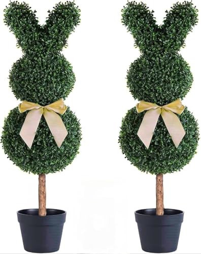 2 Pcs Bunny Topiary Bunny Shaped Topiary Trees, Artificial Boxwood Topiary Bunny with Planter Pots for Indoor Outdoor Home Porch Decor | Amazon (US)