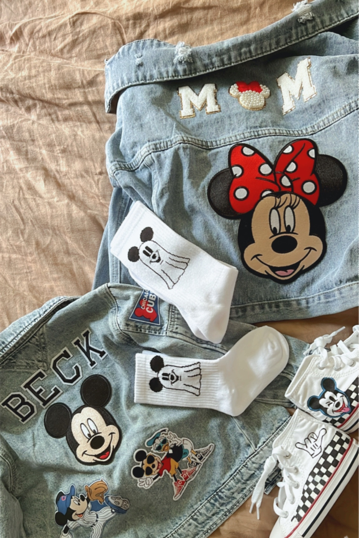 matching mom & son jackets for Disney World/ Disney Land! I made these for under $35 each. His jacket is from Zara and I bought it during their annual sale. Shoes I hand drew with pencil and went over it with waterproof oil based fabric markers. Socks are from a small shop tagged on my IG @alyssachris🤍 



#LTKtravel #LTKfamily #LTKbump