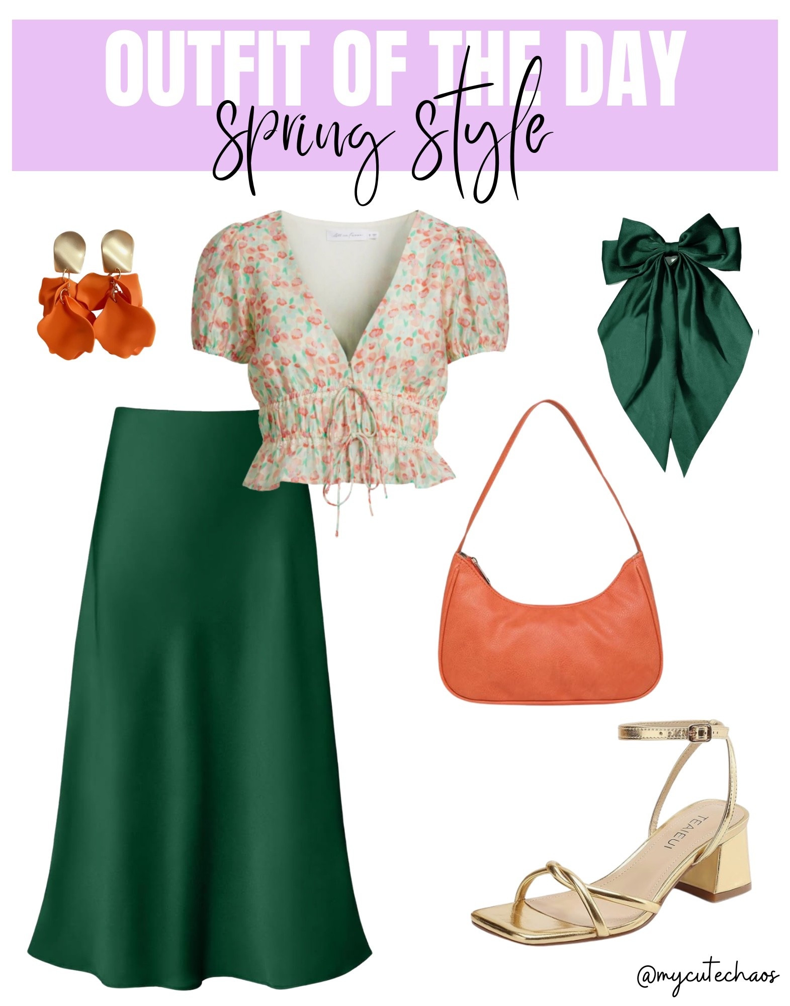 Emerald green and floral spring outfit
Church outfit, casual wedding guest outfit, spring style, spring skirt, spring top, spring shoes, spring heels, summer outfit, summer shoes, burnt orange accessories, green and orange style, satin bow, satin skirt, floral top, workwear, office wear work outfit

#LTKWorkwear #LTKootd #LTKWedding
