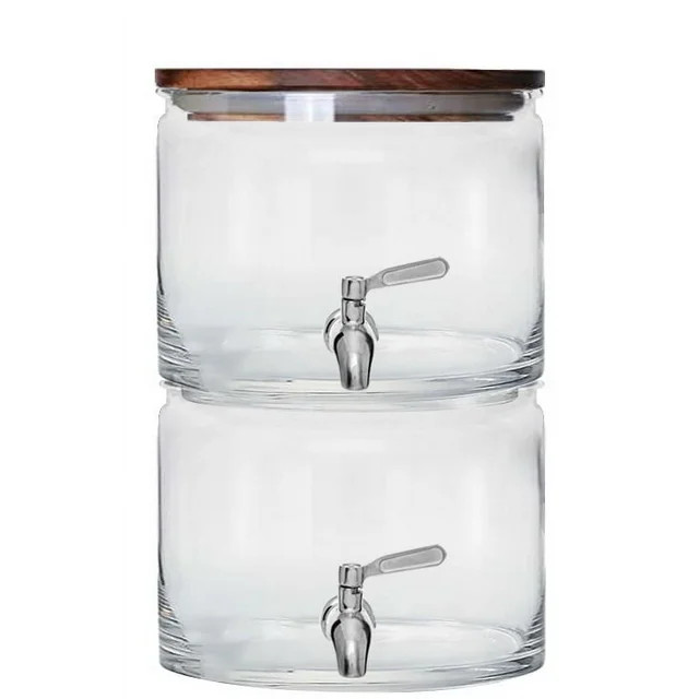Better Homes & Gardens 240oz Stacking Glass Beverage Dispenser with Acacia Wood Lid | Walmart (US)