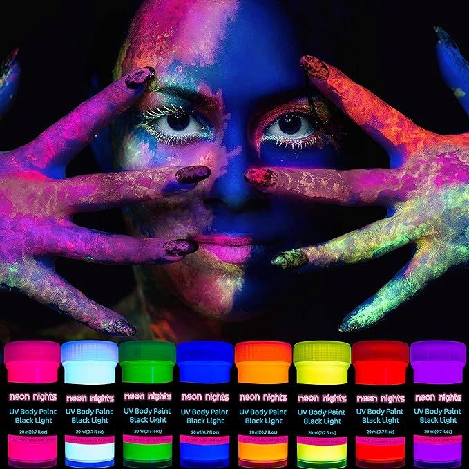 neon nights 8 x UV Body Paint Set | Black Light Glow Makeup Kit | Fluorescent Face Paints for Hal... | Amazon (US)