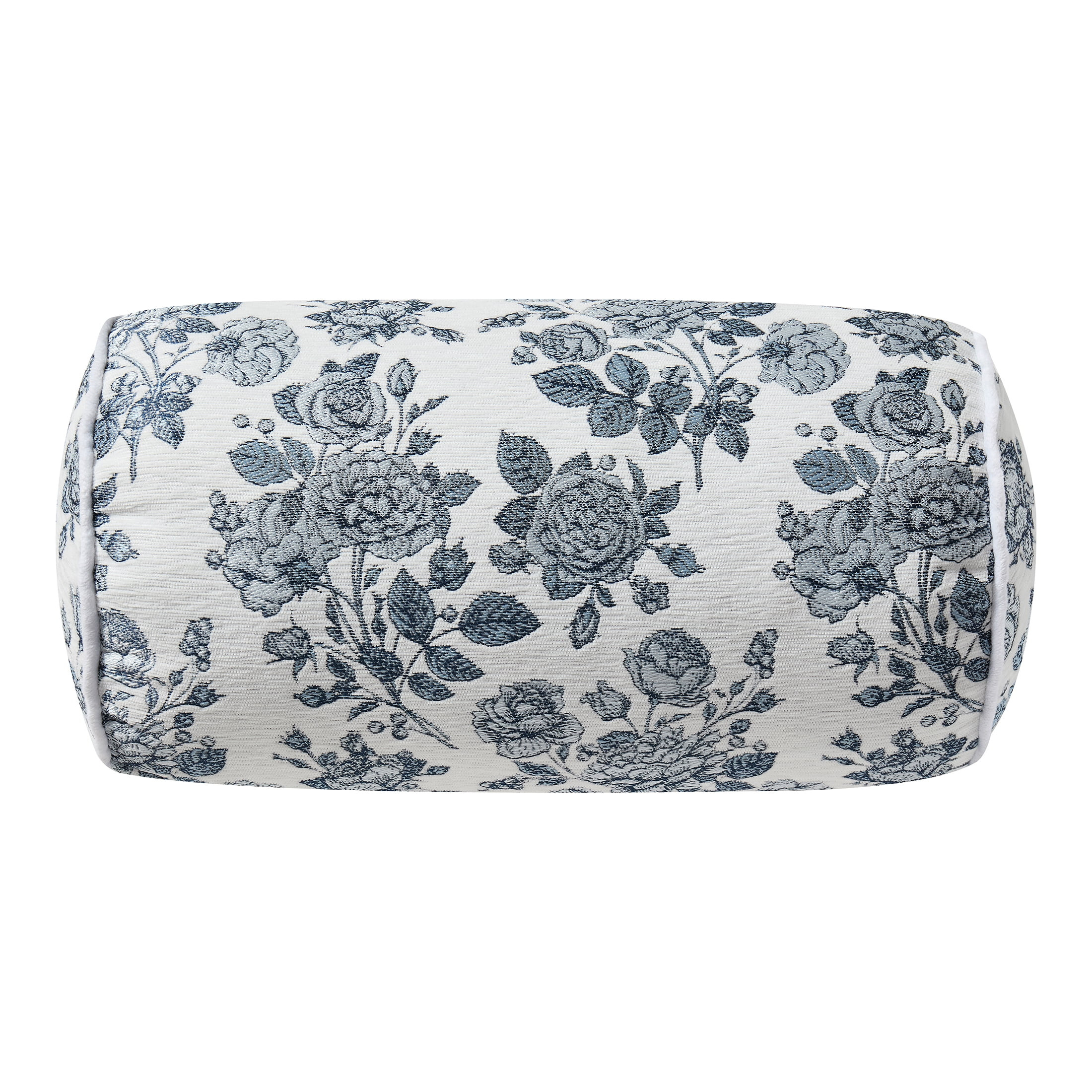 Floral Toile Bolster Decorative Pillow, Blue and White, 16" x 8", by My Texas House | Walmart (US)