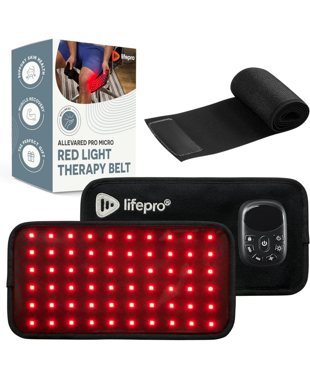 LifePro Micro Red Light Therapy Belt with Vibration Nir & Red Light Therapy for Pain Relief, Recovery, and Performance Enhancement - Black | Macy's