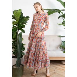 Wild Bloom Buttoned Semi-Sheer Maxi Dress | Chicwish