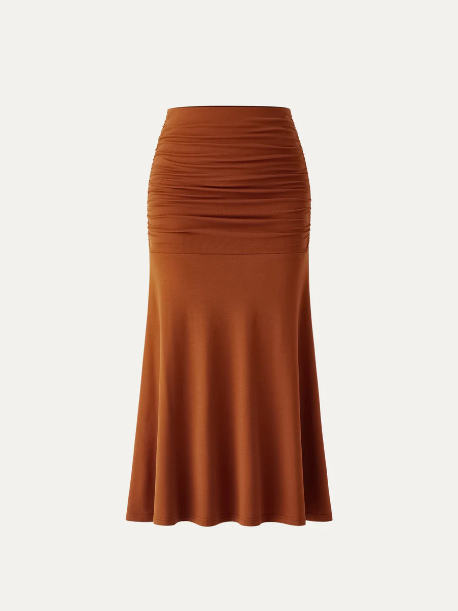 Tencel Ruched Flare Skirt - Ruddy Orange | OGL