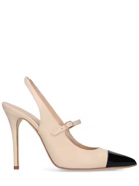 Alessandra Rich - 105mm leather slingback pumps - Beige/Black | Luisaviaroma | Luisaviaroma