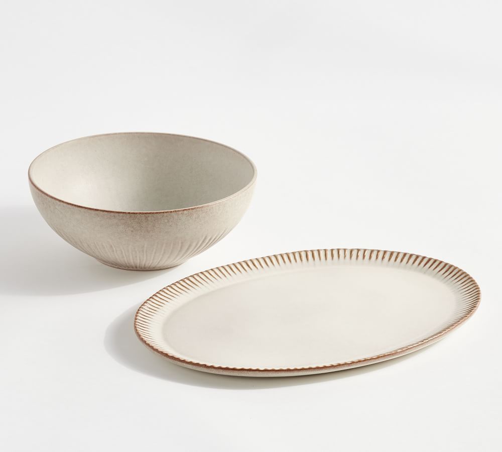 Ridge Textured Stoneware Serving Bowl & Platter Set | Pottery Barn (US)