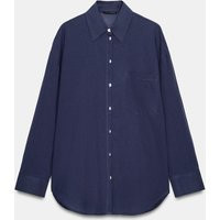 Zara - Oversized Cotton Shirt - Navy Blue - L - Woman | Zara US
