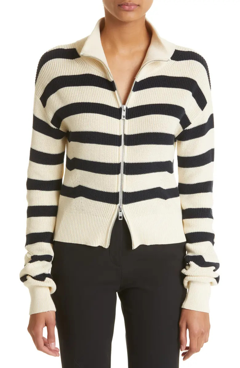 Amy Stripe Cotton Zip Sweater | Nordstrom
