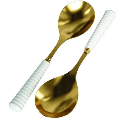 Portmeirion Sophie Conran Salad Servers 10-Inch - Set of 2, Gold Metal Spoons with Fine Porcelain Ripple Handles, Elegant Cutlery | Target