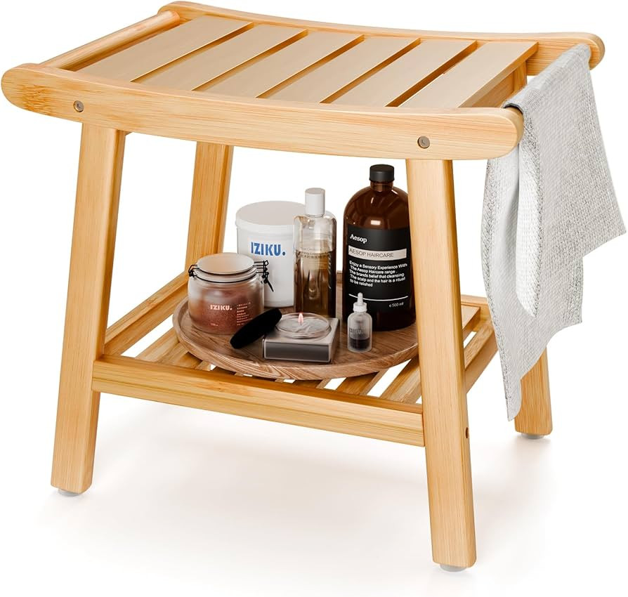 Bamboo Shower Bench for Inside Shower to Sit on,Waterproof Shower Stool for Shaving Legs,Spa Bath... | Amazon (US)