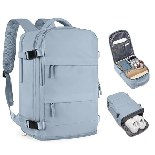 coofay Large Travel Backpack For Women Men Airline Approved Carry On Backpack Flight Approved Waterproof Sports Luggage Backpack Casual Daypack Hiking Backpack Grey Blue | Amazon (US)