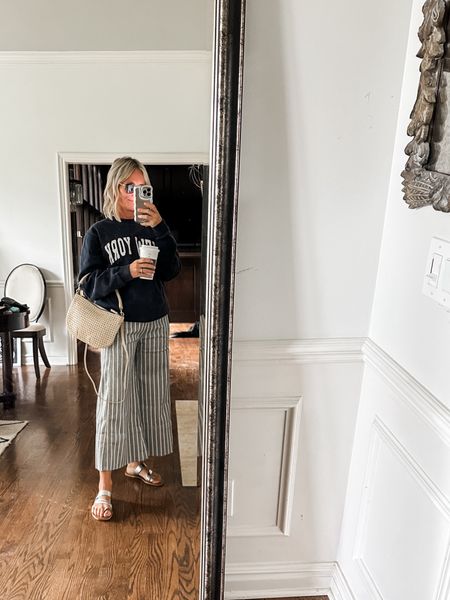 Stripe pants on sale with code ANTHRO20
I am a 24 or 25 and did a 26.  Prob could’ve done 25- the waist is adjustable 
Clare V bag
Sandals, footwearr

#LTKStyleTip #LTKOver40 #LTKShoeCrush