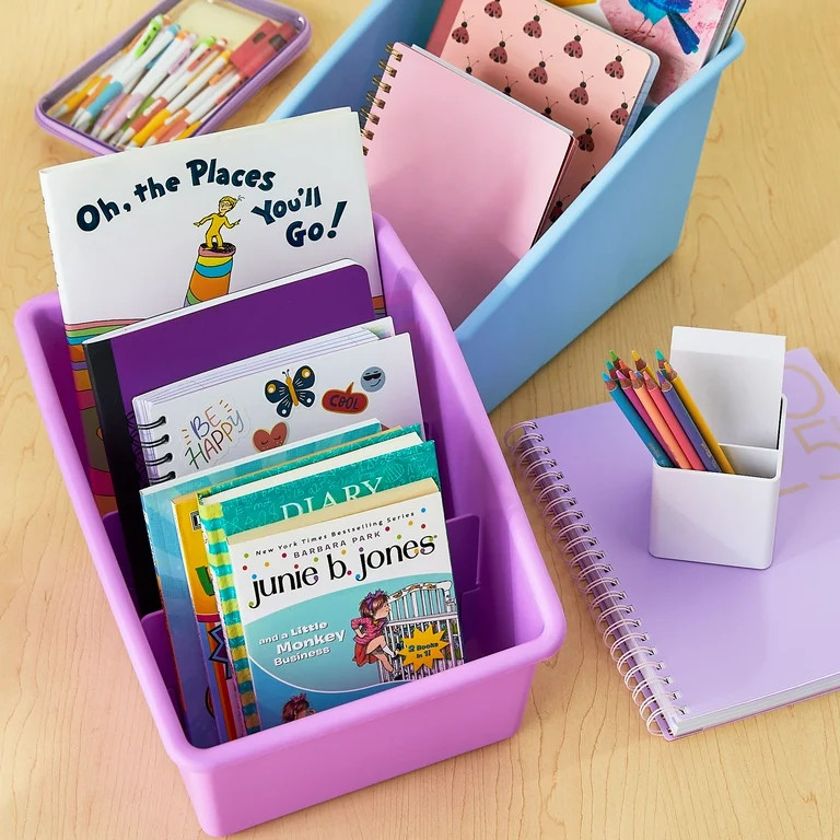 Pen+Gear Large Book Bin with 2 Removable Dividers, 10.24" x 13.8" x 7.8", Violet | Walmart (US)