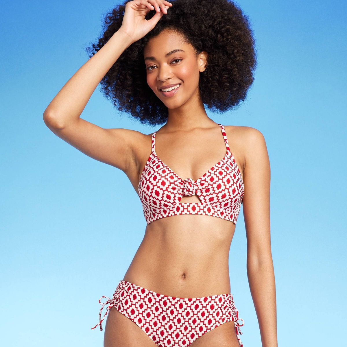 Women's Longline Underwire Knot Detail Bikini Top - Shade & Shore™ Red Geo Print | Target