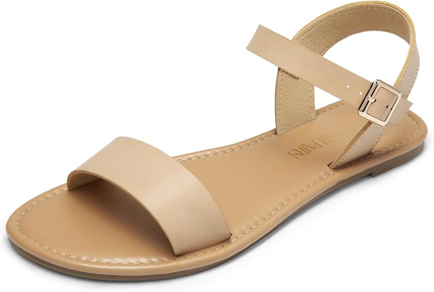 DREAM PAIRS Women's Ankle Strap Flat Sandals Open Toes One Band Buckle Summer Dressy Sandals | Amazon (US)
