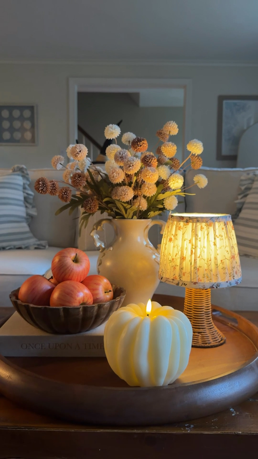 I love a fall centerpiece and one that glows at night is hard to beat! This lamp has my favorite bulb that turns any lamp cordless and the led candle is such great quality for such a low price, I am obsessed. 🍁

#LTKSeasonal #LTKHome