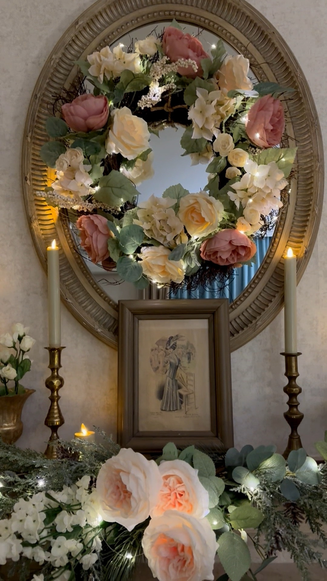 Valentine’s Day decor, @Michaels faux roses, @Etsy Valentine’s decor, living room mantel, heart garland, brass candlesticks 

#LTKHome #LTKSaleAlert #LTKValentine