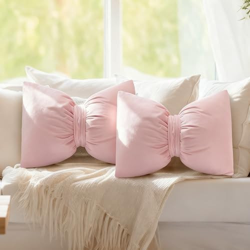 Pink 2 Pcs Bow Pillow 12 x 18 Inch Coquette Throw Pillows Large Bow Shaped Velvet Cushion Coquett... | Amazon (US)