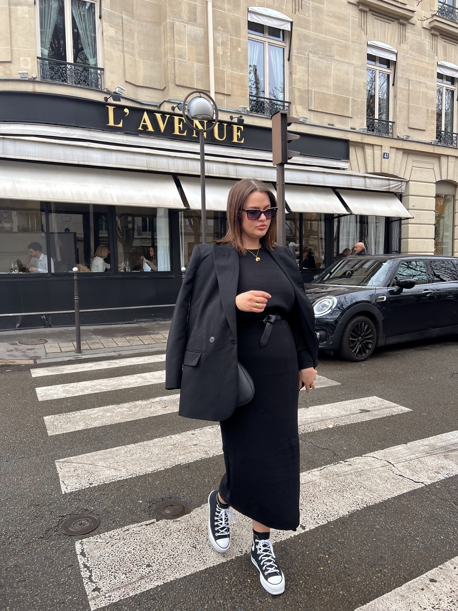 All black outfit for paris - black knit pretty lavish midi dress, black platform converse, black Isabel marant belt, black river island blazer, gold jewellery & quay Australia sunnies  

#LTKstyletip #LTKeurope #LTKSeasonal