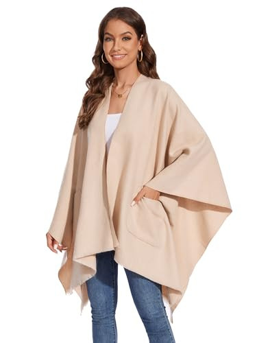 Shawl Wraps for Women, Elegant Knitted Cape Open Front Soft Poncho Scarf Blanket Cardigan Coat for Spring, Autumn and Winter (Beige) | Amazon (US)