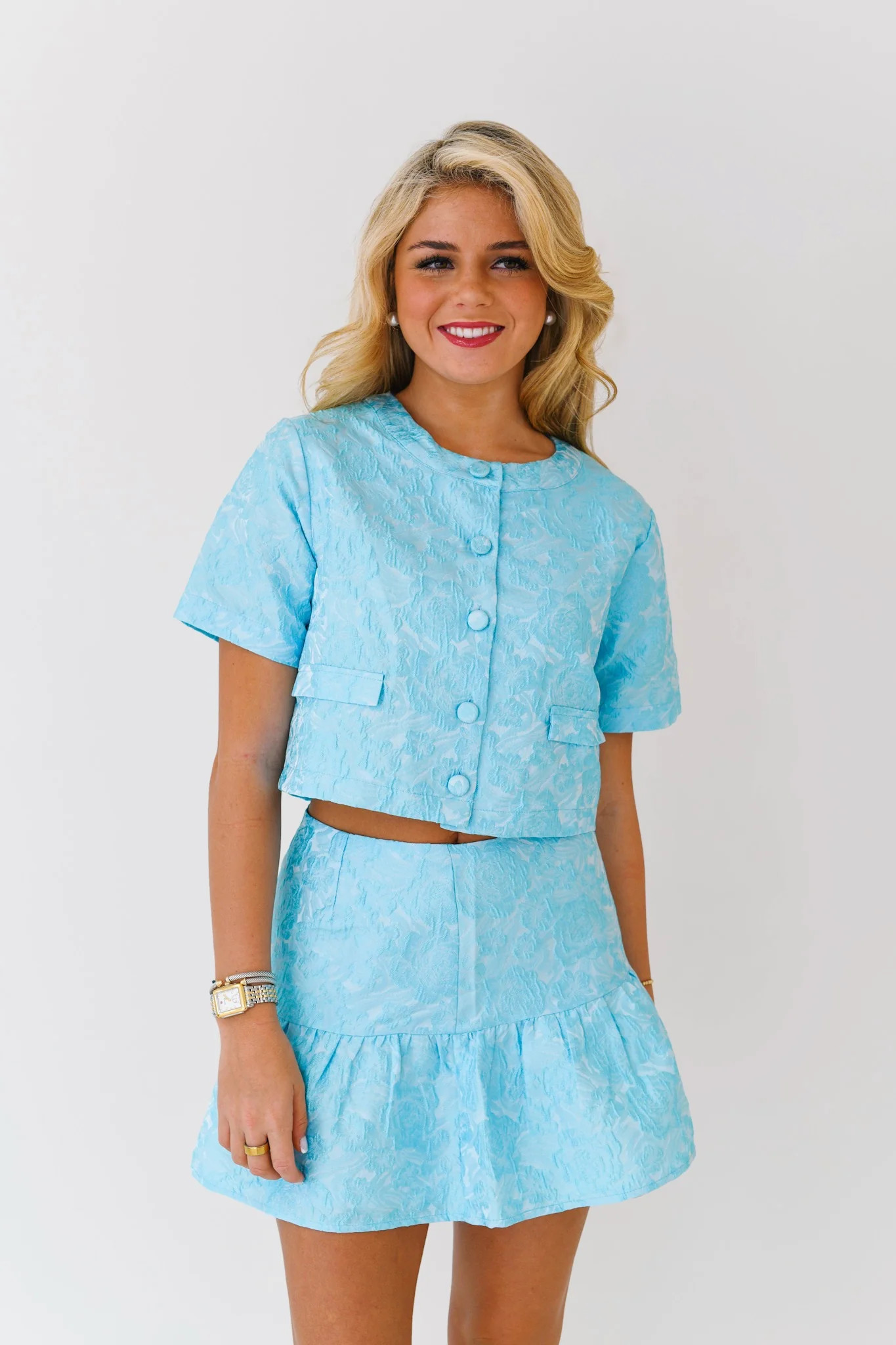 Lucy Floral Jacquard Skirt - Blue | Fancyd Boutiqe