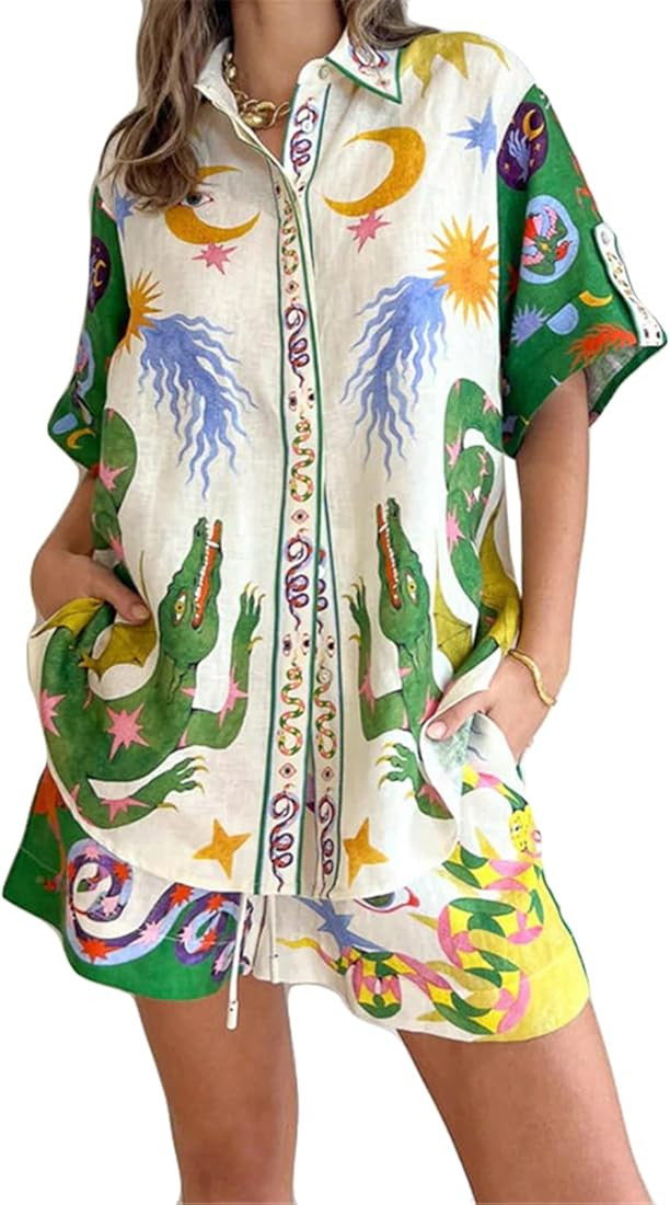 Womens Sexy 2 Pieces Graffiti Printed T-shirts Blouse Bodycon Shorts Party Clubwear Tracksuit Out... | Amazon (US)