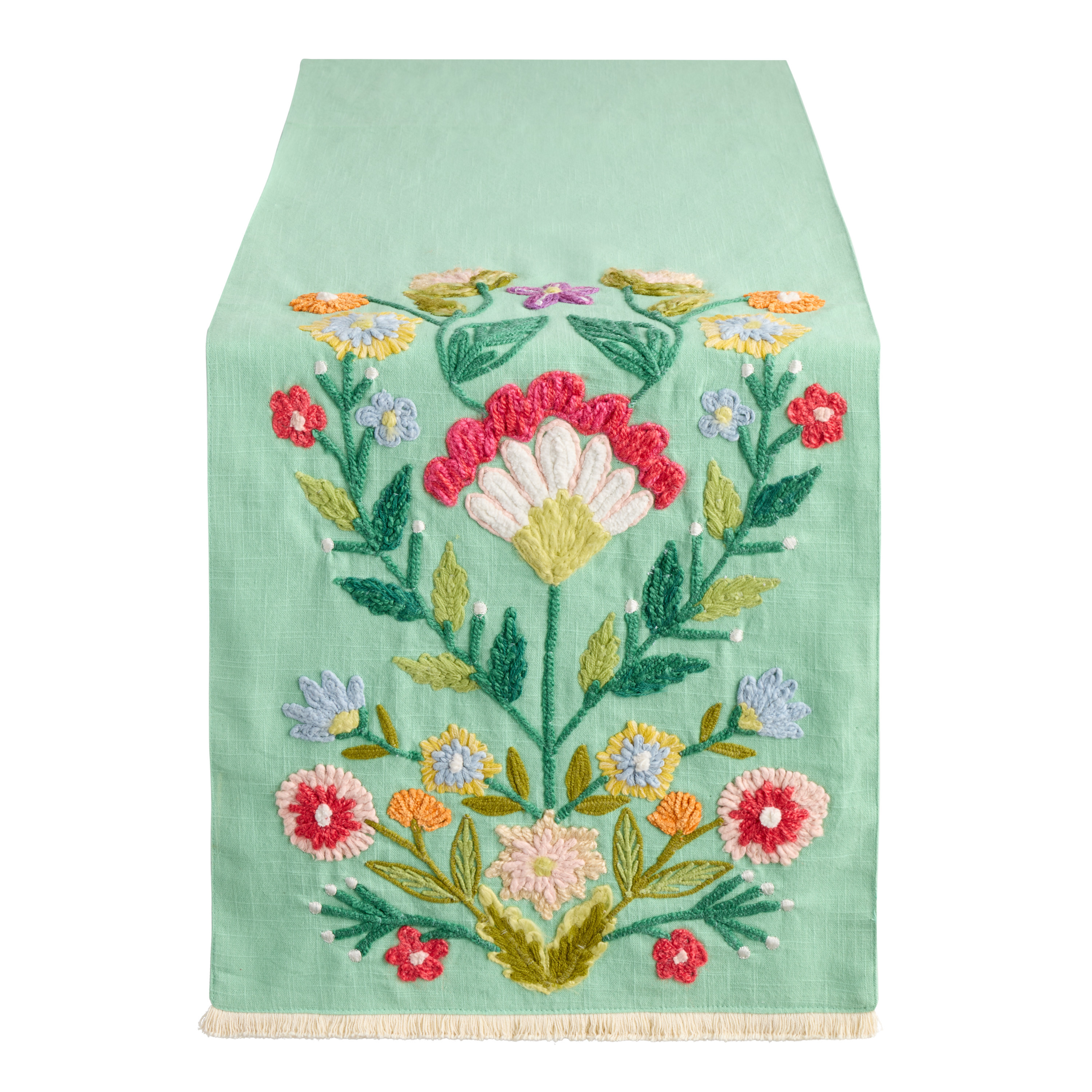 Mint Green Floral Embroidered Table Runner | World Market