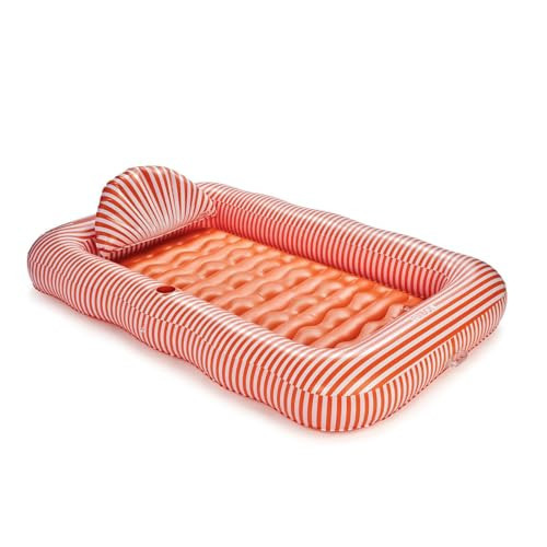 FUNBOY Tanning Pool Lounger Float Orange Stripe, XL 72" x 48" with Pillow and Large Cup Holder | Amazon (US)