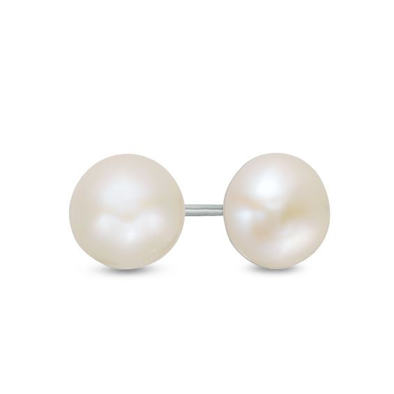 7.0mm Button Cultured Freshwater Pearl Stud Earrings in Sterling Silver|Zales | Zales