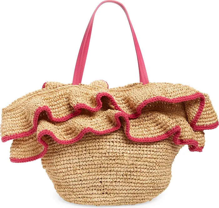 Joey Ruffle Raffia Tote | Nordstrom