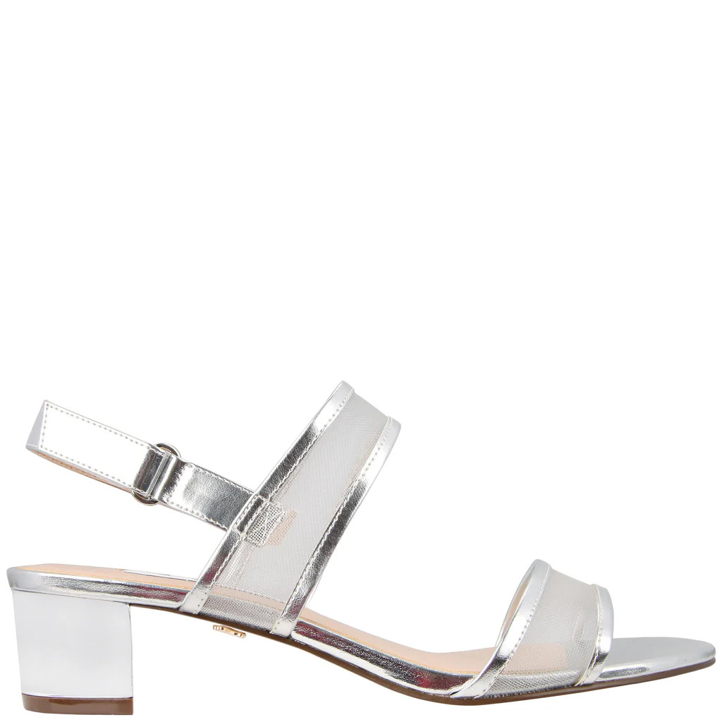 GANICE-SILVER  MESH BLOCK LOW-HEEL HOOK & LOOP DRESSY SANDAL | Nina Shoes