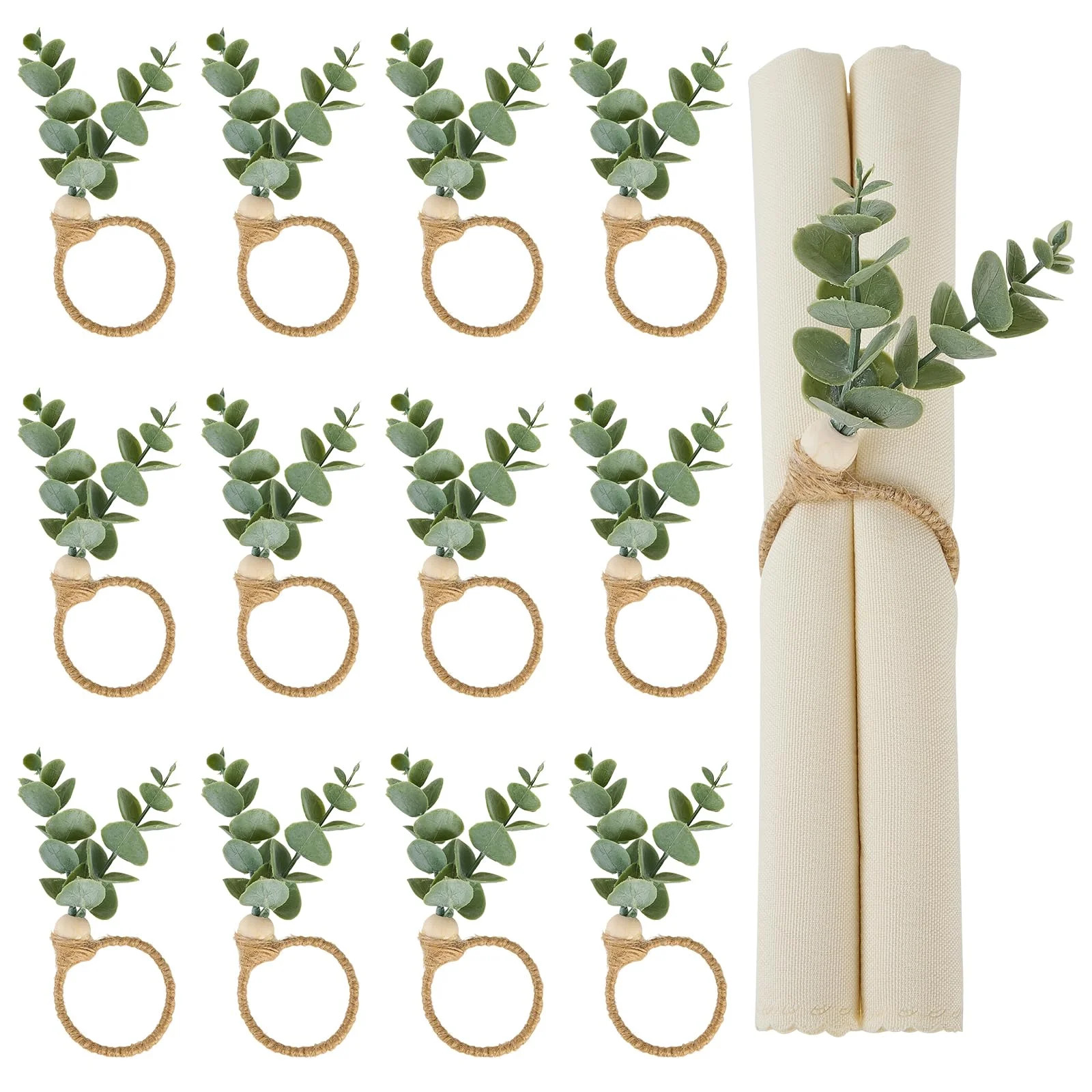 Napkin Rings Set Of 12, Easter Napkin Rings, Boho Eucalyptus Leaf Napkins Rings, Wood Bead Farmhouse Easter Napkin Holder For Weddings Christmas Party Table Decoration | Wayfair North America