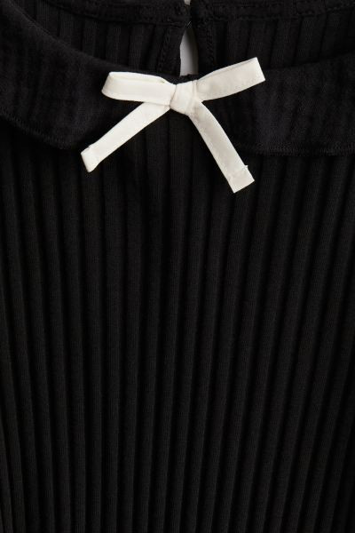 Rib-knit Top with Collar - Round Neck - Short sleeve - Black - Kids | H&M US | H&M (US + CA)