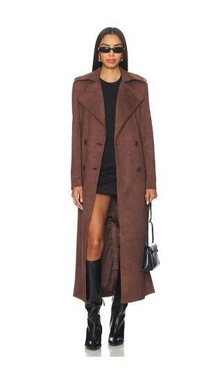 Bardot Kira Faux Suede Trench Coat in Brown. - size 12 | Revolve Clothing (Global)