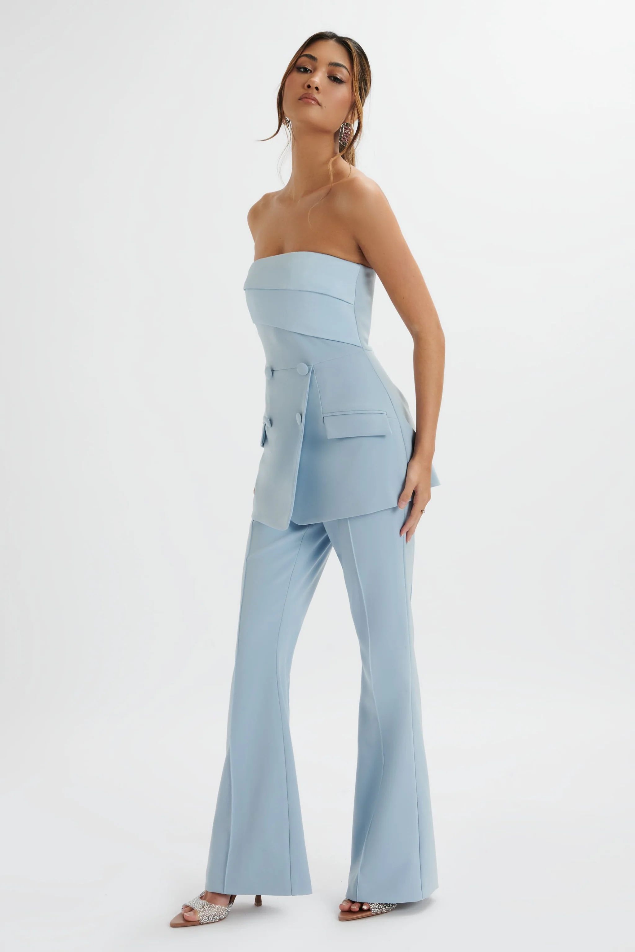MACIE Bandeau Tailored Jumpsuit In Cornflower Blue | Lavish Alice Retail Ltd