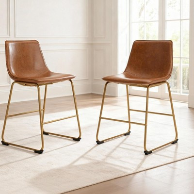 Signature Design by Ashley Lexadine Dining Upholstered Side Chairs, Set of 2, Brown Faux Leather Seats with Gold-Tone Metal Frame | Target