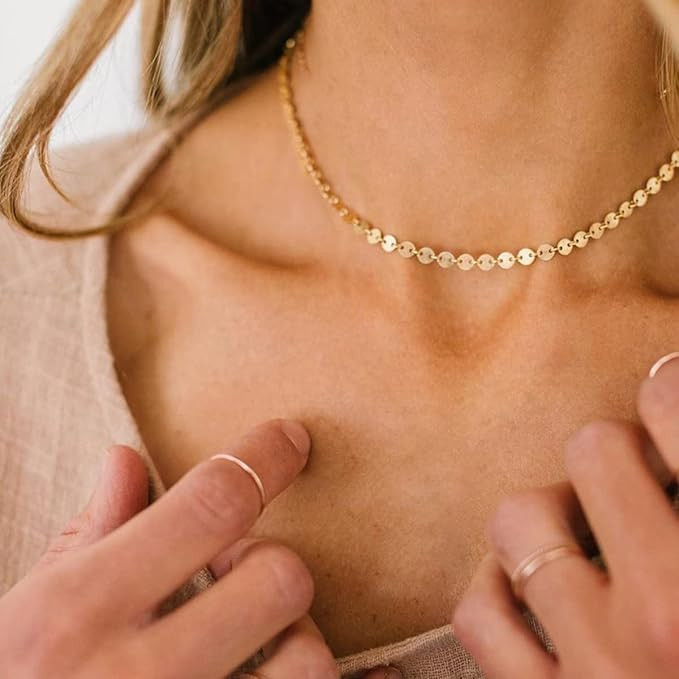 CHESKY Gold Dainty Choker Necklace for Women, 14k Gold/Silver Plated Layered Satellite Bead Choke... | Amazon (US)