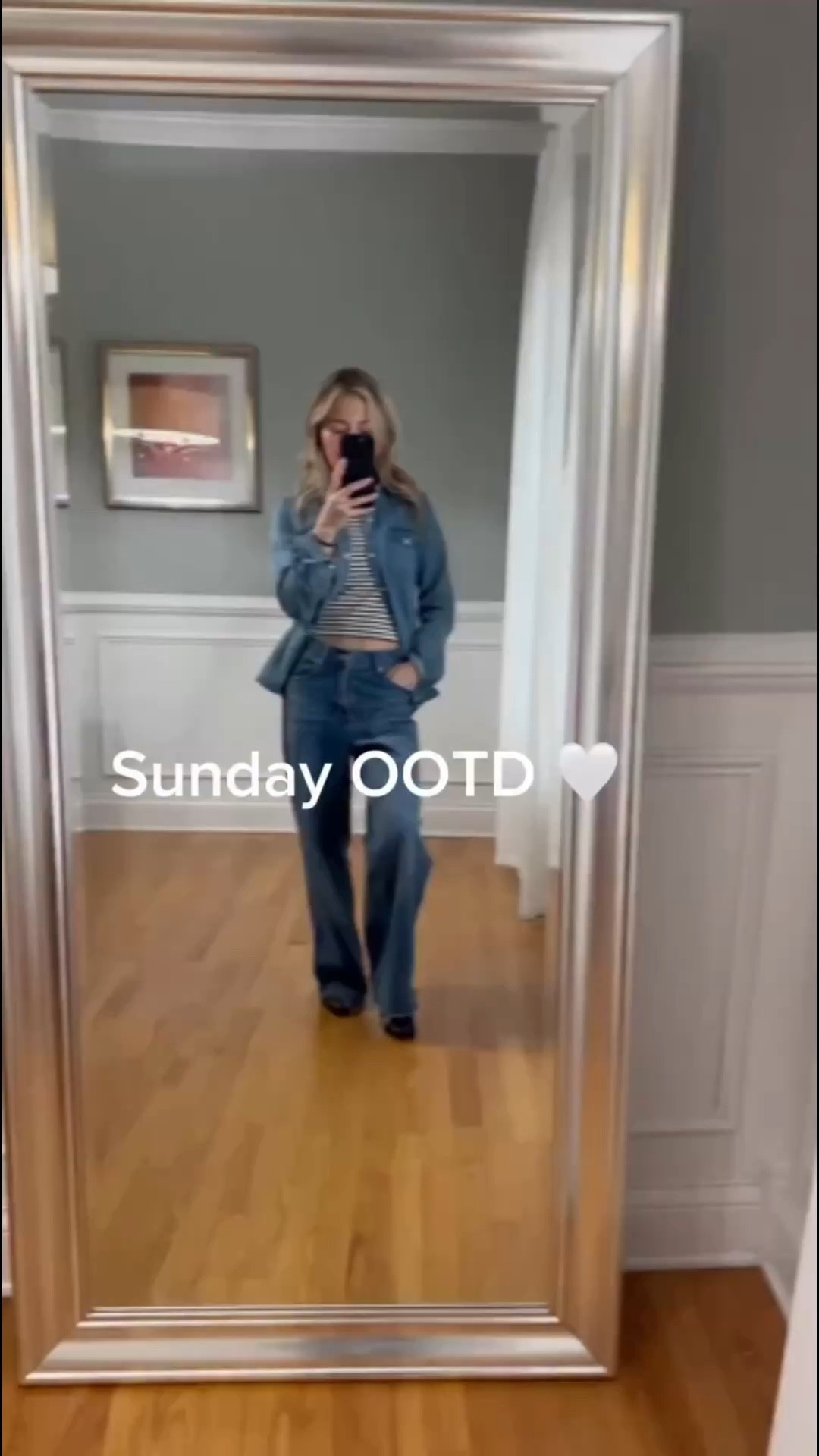 Effortless Sunday outfit 🤍
Denim on denim, but keep it soft + balanced ✨

Wearing:
• Wide-leg jeans
• Denim button-down shirt
• Striped tee (layered underneath)
• Sheer mesh ballet flats

Simple, chic, and always works ✨
Save for easy outfit inspo 🤍#womenover50 #fashionanyage #styleessentials #ootd