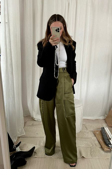 Elevated cargo pants. Love these designs in satin and silk to give the look a more refined and chic take ✨
Satin cargo pants | Silk cargo trousers | Combat pants | Wide legged trousers | Black oversized blazer | spring work outfit | M&S sell out blazer 

#LTKworkwear #LTKfindsunder50 #LTKstyletip