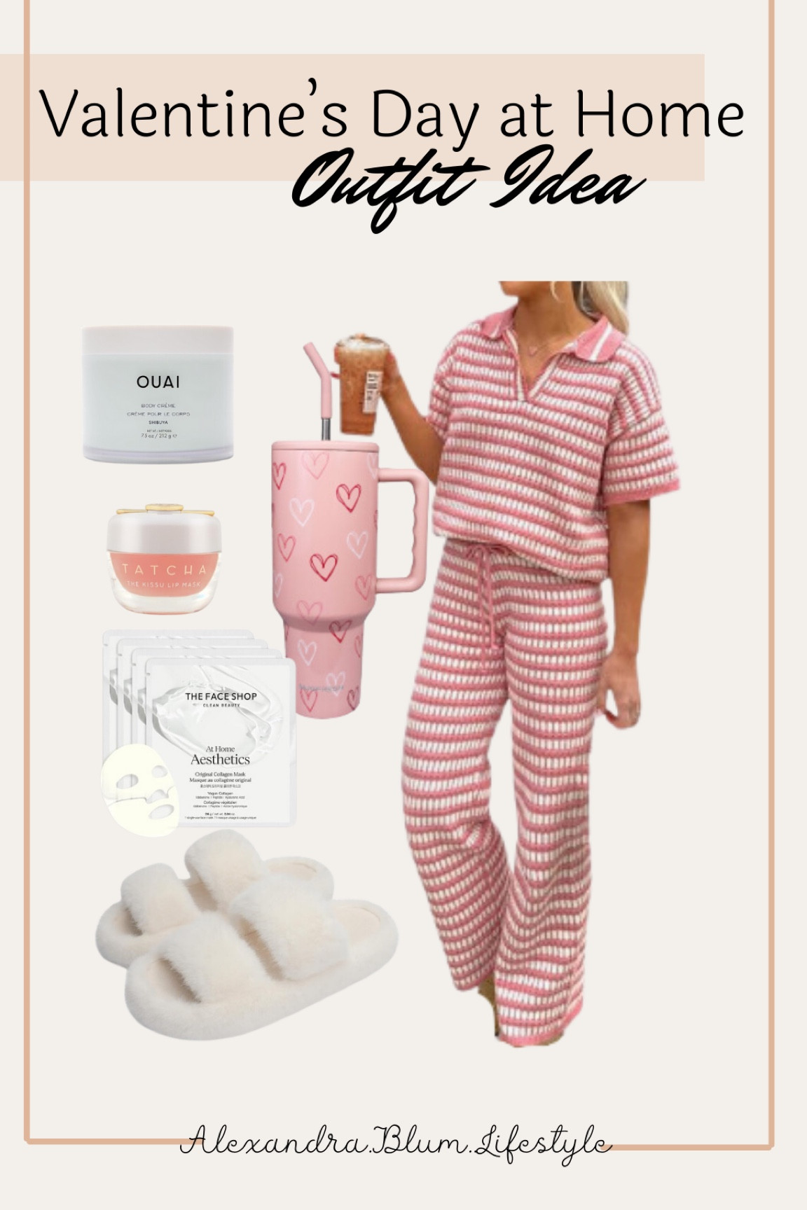 Pink striped matching set from Amazon perfect for staying at home for Valentine’s Day outfit! I’m in love with the pink heart tumbler, Amazon beauty, and white fluffy slippers! All Amazon finds! Amazon fashion! 

#LTKFindsUnder50 #LTKFindsUnder100 #LTKSeasonal
