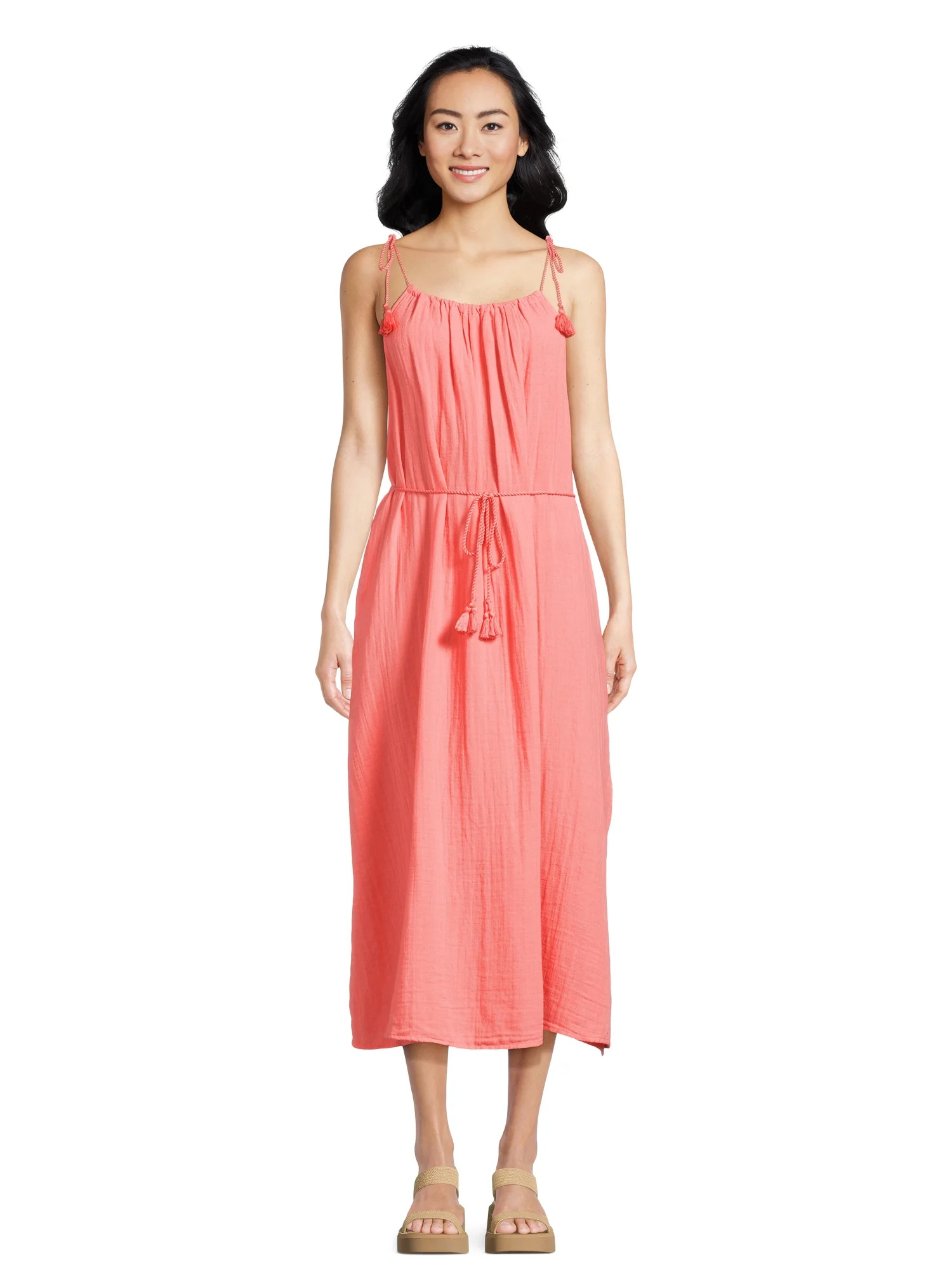 Time and Tru Women's Tie Shoulder Midi Dress, Sizes XS-XXXL | Walmart (US)