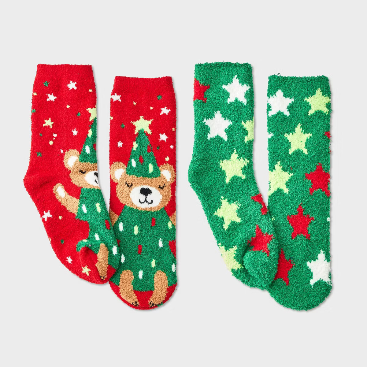 Kids' 2pk Christmas Tree Teddy Bear Cozy Crew Socks with Gift Card Holder - Wondershop™ Red | Target